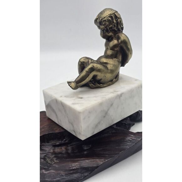 Brass Cherub Bookend Paperweight  Figurine on Marble Bases Regency - Picture 16 of 16